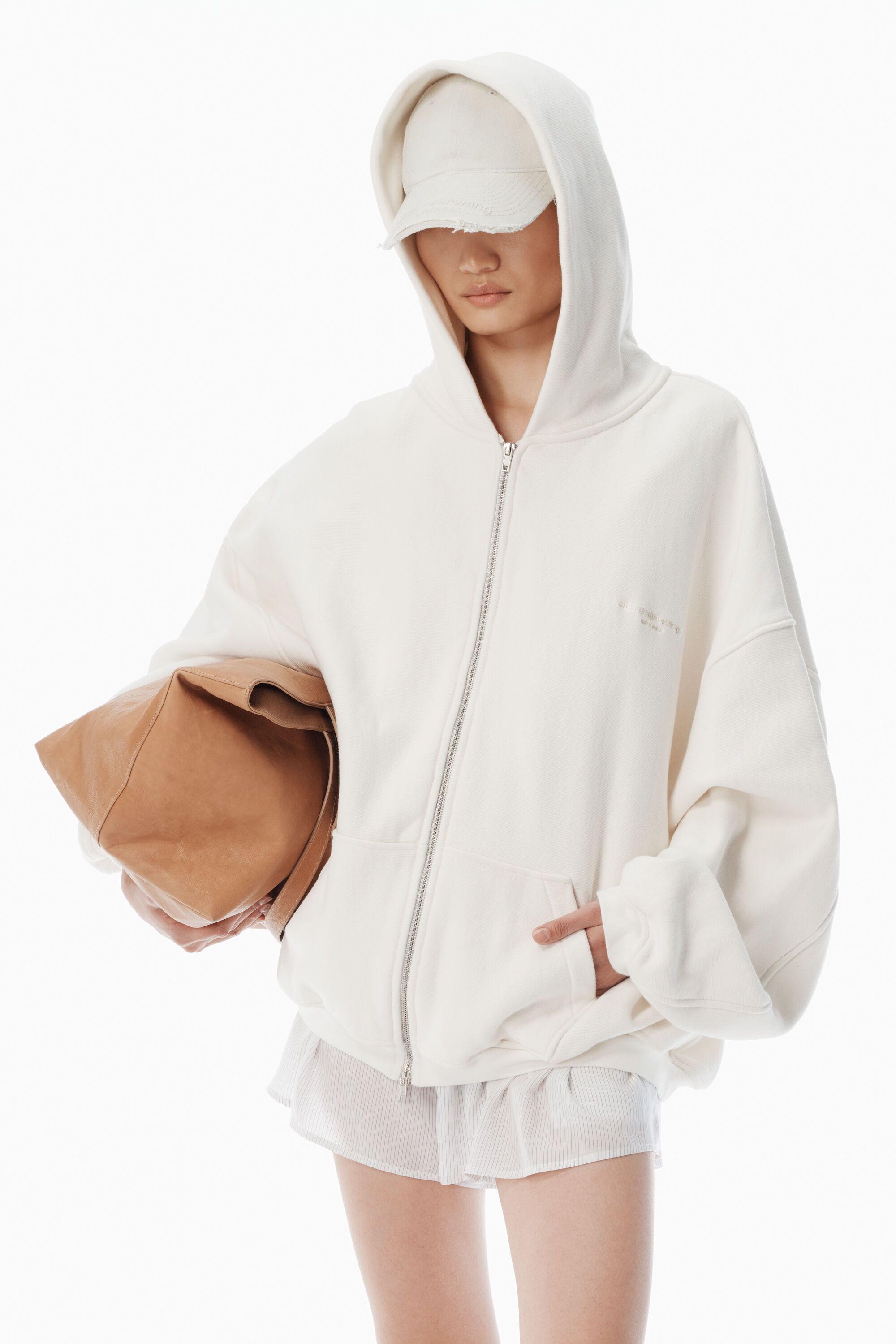 cropped zip up hoodie in classic cotton terry in FADED BLACK