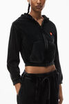 apple logo shrunken zip up hoodie in velour