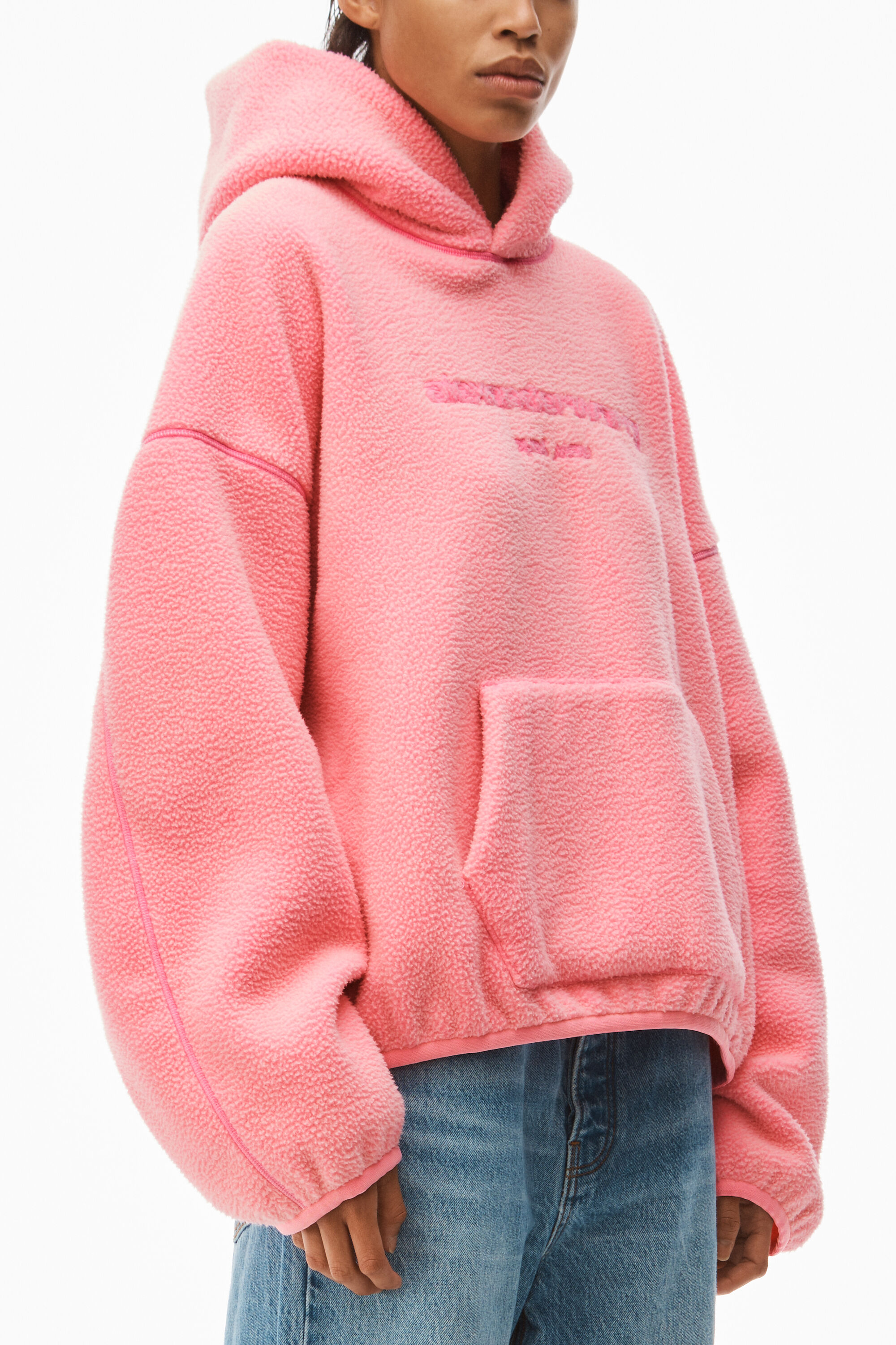 alexanderwang HOODED SWEATSHIRT IN TEDDY FLEECE KNOCKOUT PINK 