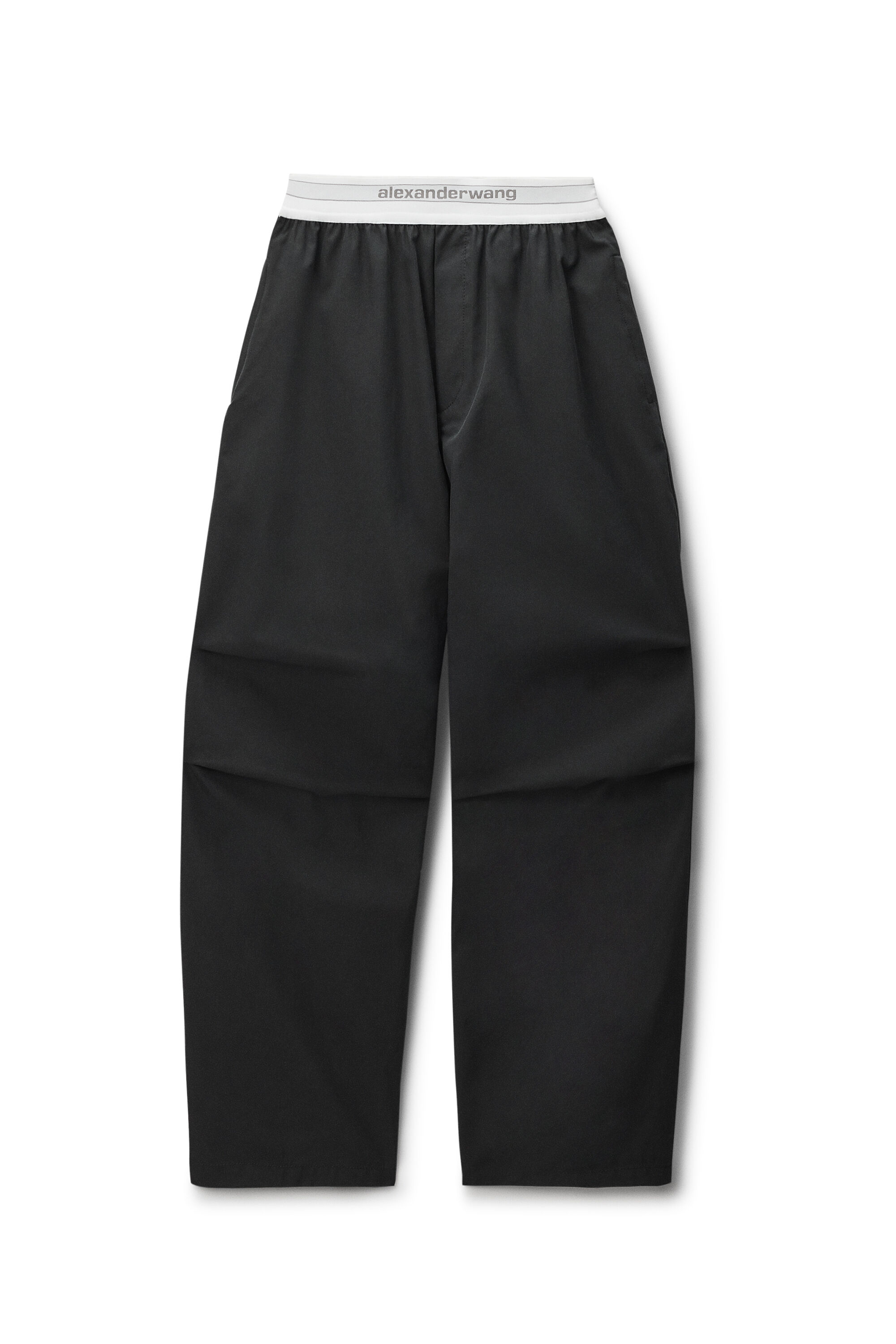 Mid-Rise Pleated Wide-Leg Pant with Logo Elastic Waist in BLACK