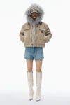 Alexander Wang classic worn indigo high-waist workwear shorts in clear bead hotfix