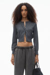 alexander wang 超细美利奴羊毛徽标短款开衫 charcoal melange