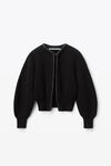 alexander wang ruched leather trim cardigan in wool black