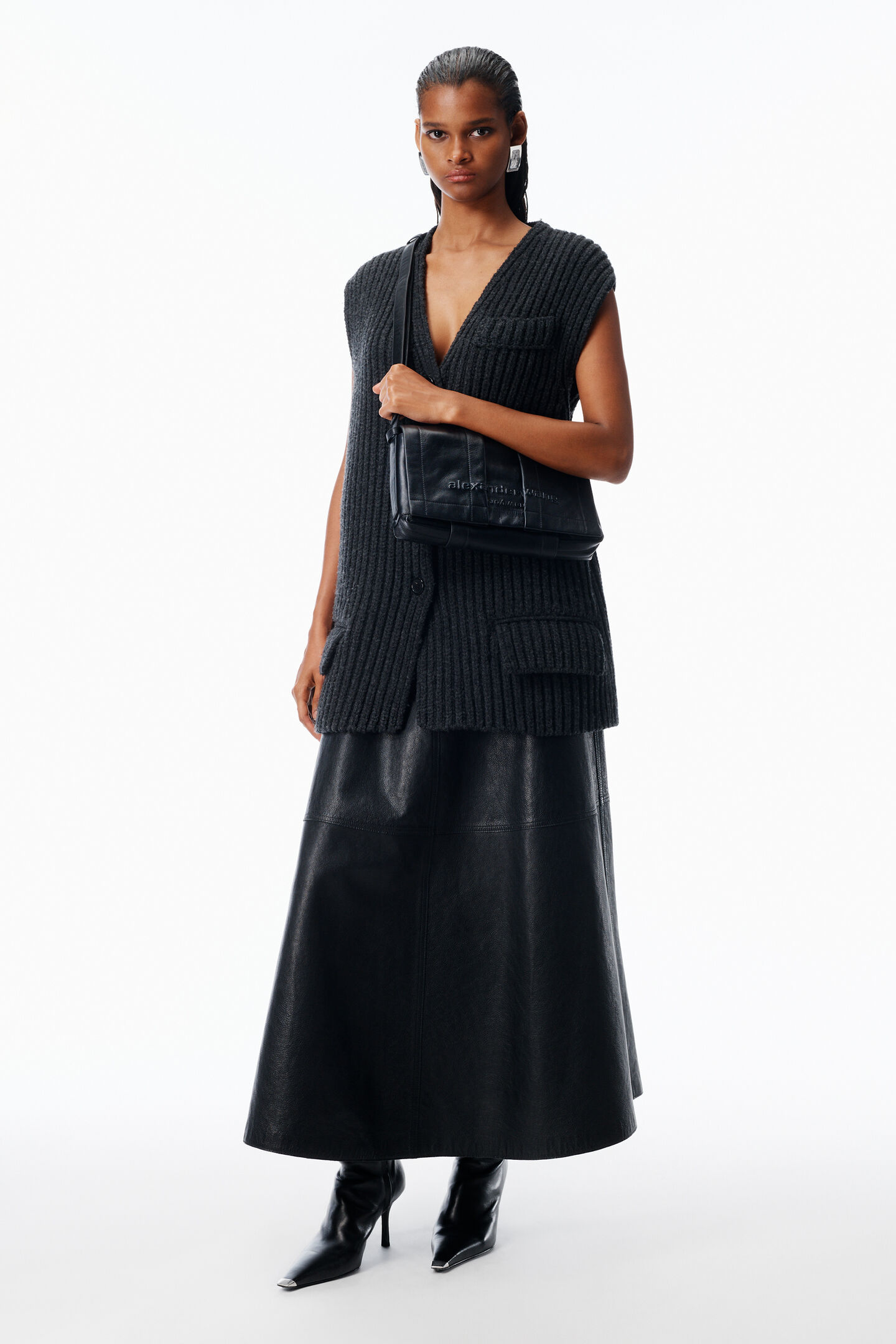 Alexander Wang Pack Flap Crossbody Bag Leather Medium In Black