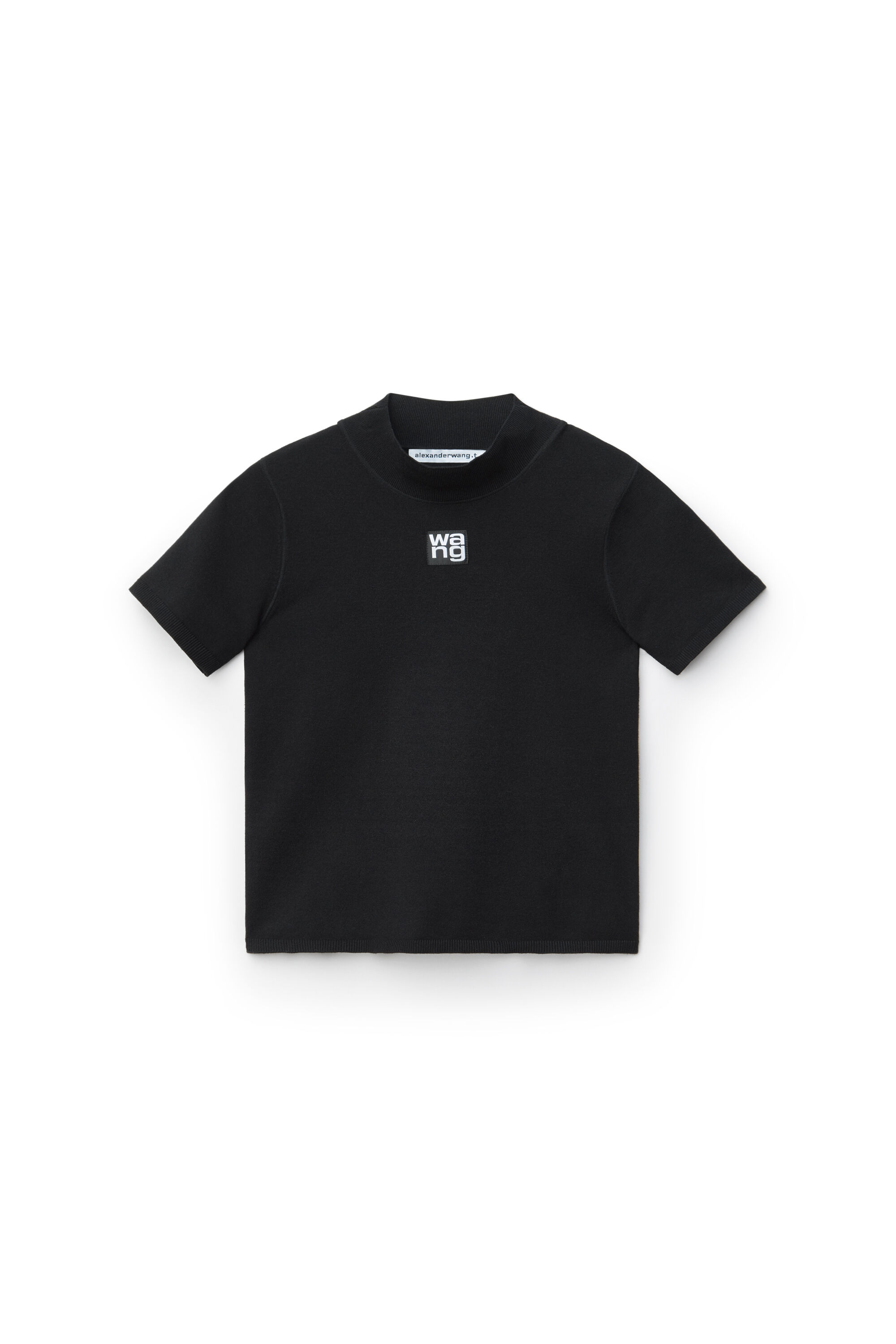 LOGO PATCH MOCK NECK TOP IN BODYCON KNIT in BLACK | alexanderwang®