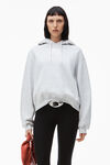 alexander wang puff logo hoodie in structured terry   light heather grey