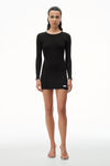 Alexander Wang black long sleeve loungewear dress in ribbed cotton jersey