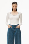 alexander wang logo jacquard top in stretch knit soft white