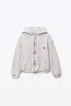 alexander wang apple logo shrunken hoodie in terry light heather grey