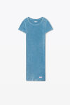 Alexander Wang washed blue kurzärmeliges loungewear-kleid aus gerippter baumwolle
