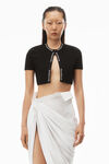 alexander wang jacquard short sleeve logo cardigan in stretch knit black