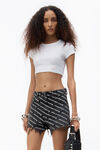 alexander wang bite logo short in grey aged denim grey aged/white