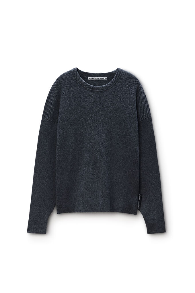Alexander Wang Crewneck Pullover In Stretch Wool Cotton In Gray