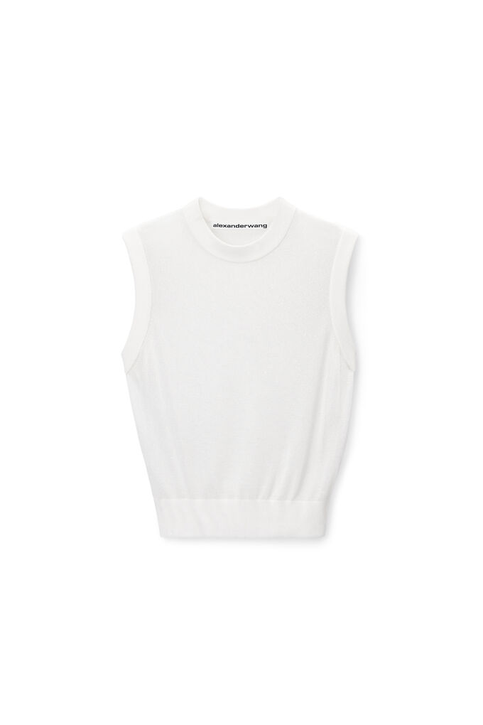 Alexander Wang Mockneck Tank In Clear Bead Hotfix In Soft White