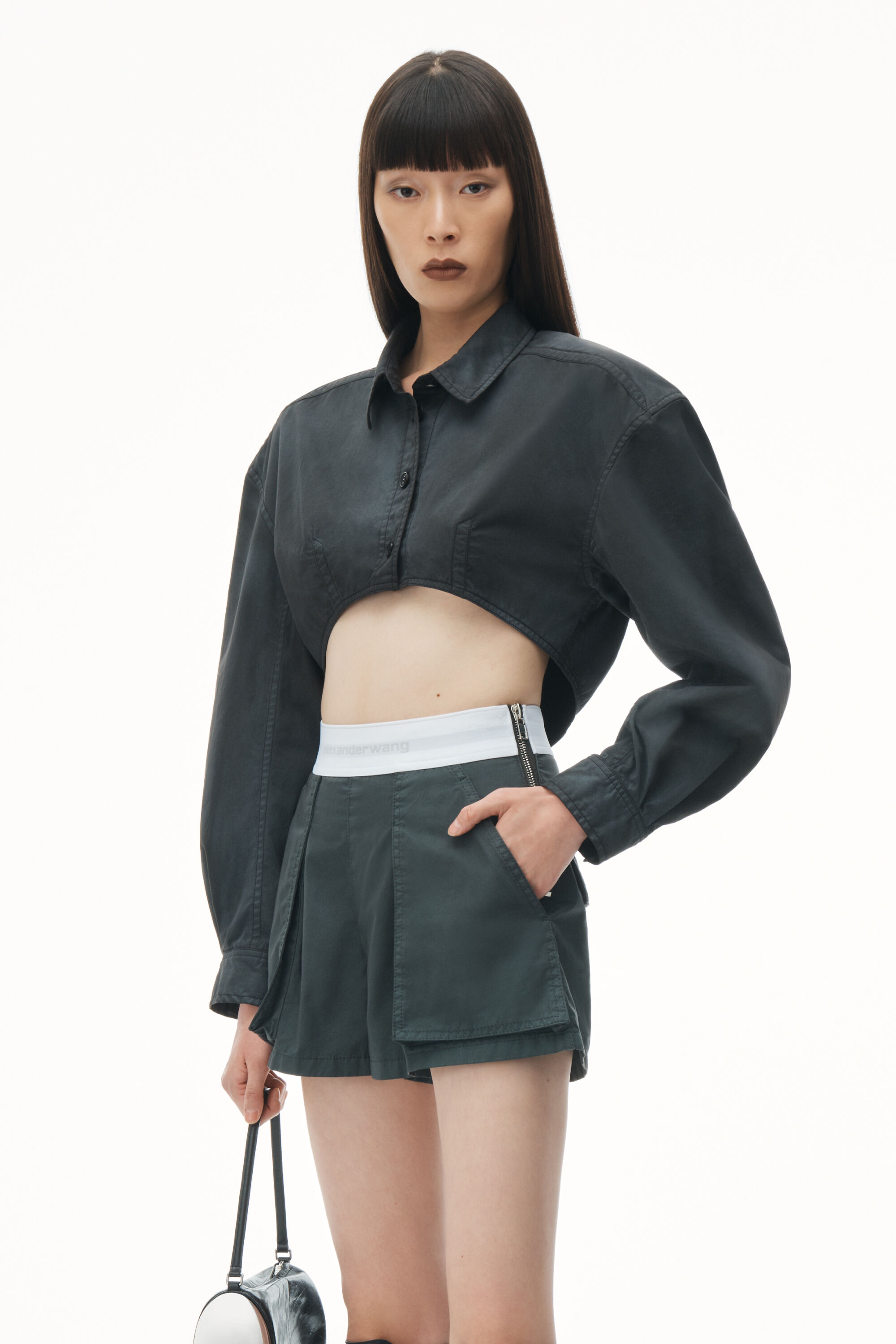 High Waisted Cargo Rave Short in OFF BLACK metal zip at side seam alexanderwang