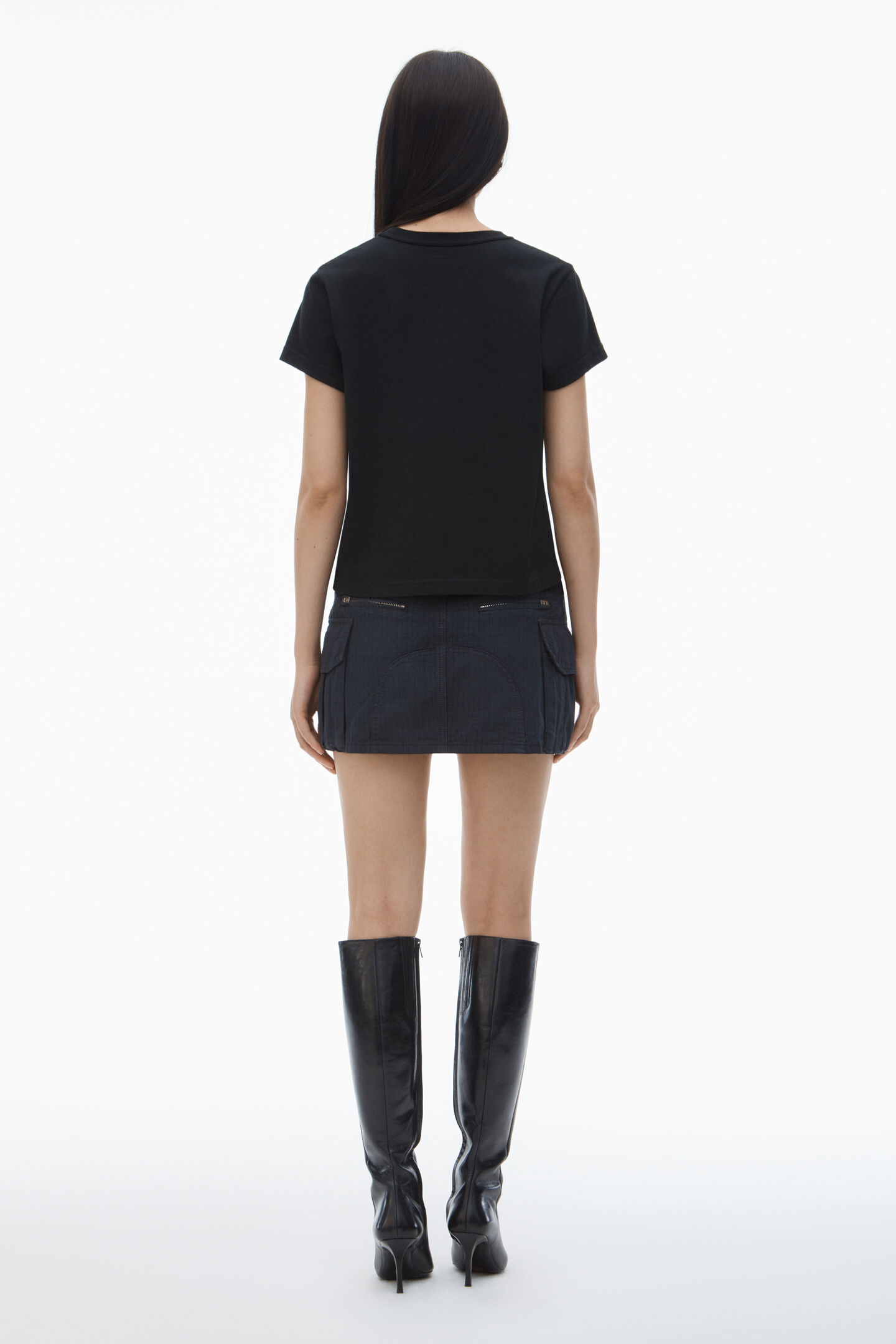 Alexander Wang Essential Jersey Shrunk Tee With Puff Logo And Bound Neck Clothing In Nero