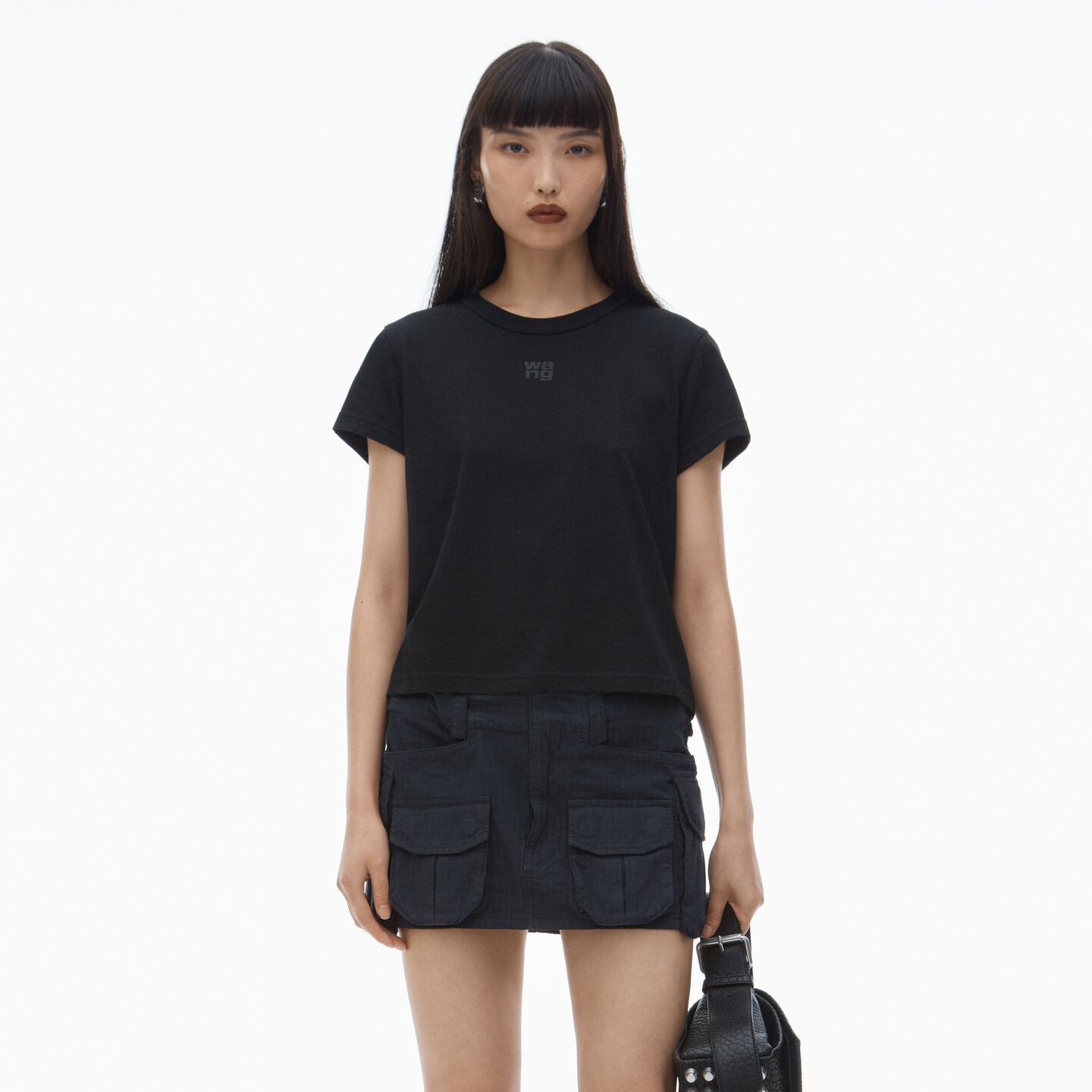 Alexander Wang Essential Jersey Shrunk Tee With Puff Logo And Bound Neck Clothing In Nero