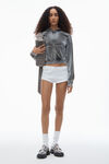 Alexander Wang washed feather shrunken zip-up hoodie in crushed velour