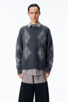 Alexander Wang dark grey melange 铆钉装饰菱格纹圆领套头衫