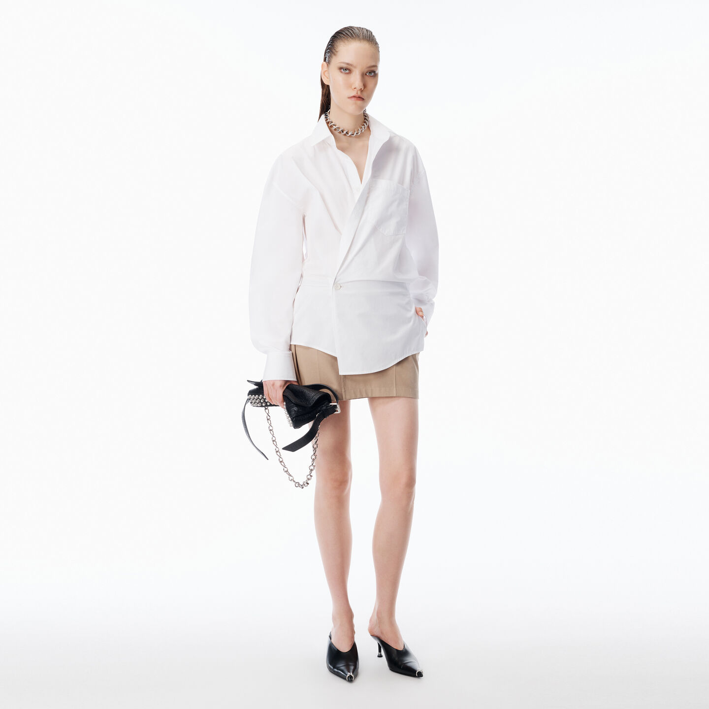 Alexander Wang Pre-styled Mini Wrap Dress In Twill In White