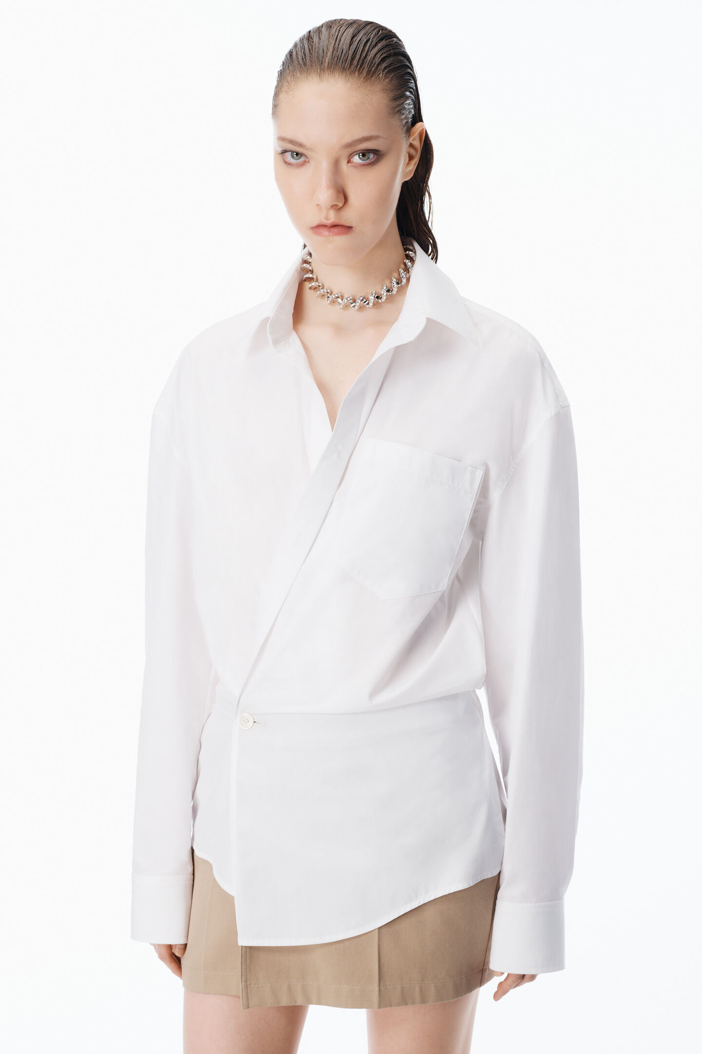Alexander Wang Pre-styled Mini Wrap Dress In Twill In White
