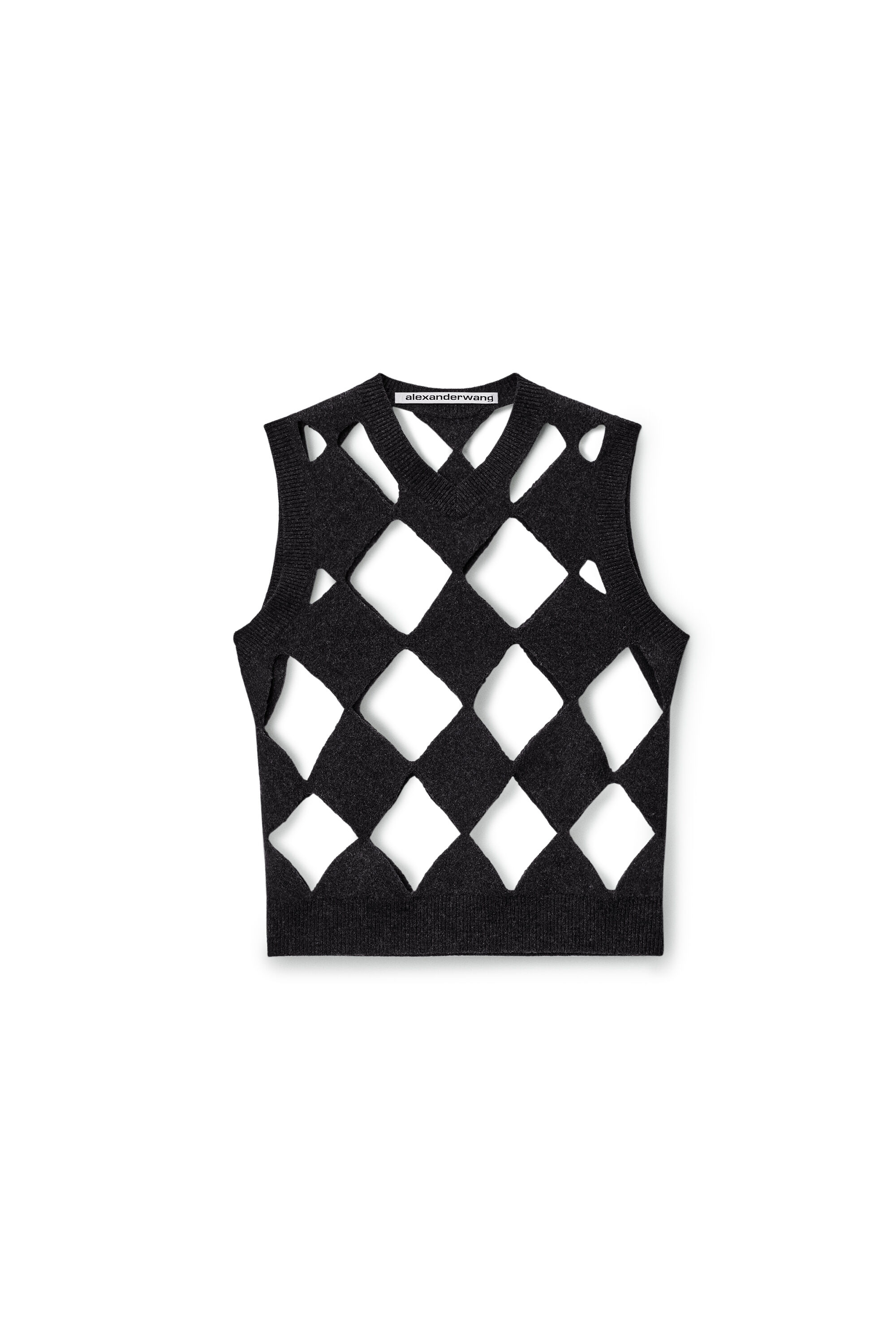 Slashed Argyle V-neck Vest in CHARCOAL | alexanderwang®