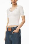 alexander wang logo jacquard short-sleeve tee in stretch knit soft white