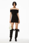 alexander wang off-shoulder mini dress in faux suede black