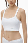 Alexander Wang white crystal hotfix cropped camisole in waffle knit