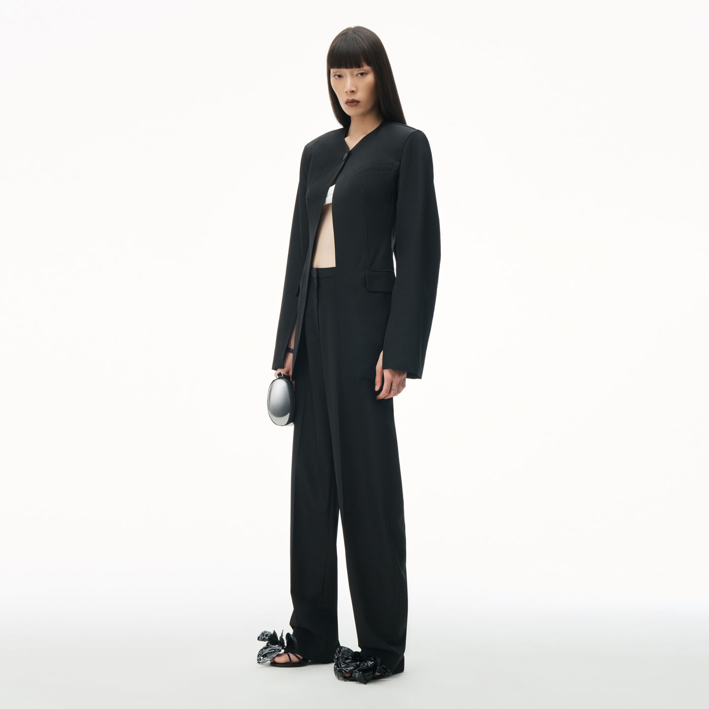 Shop Alexander Wang Collarless Tailored Jacket With Slits In Black