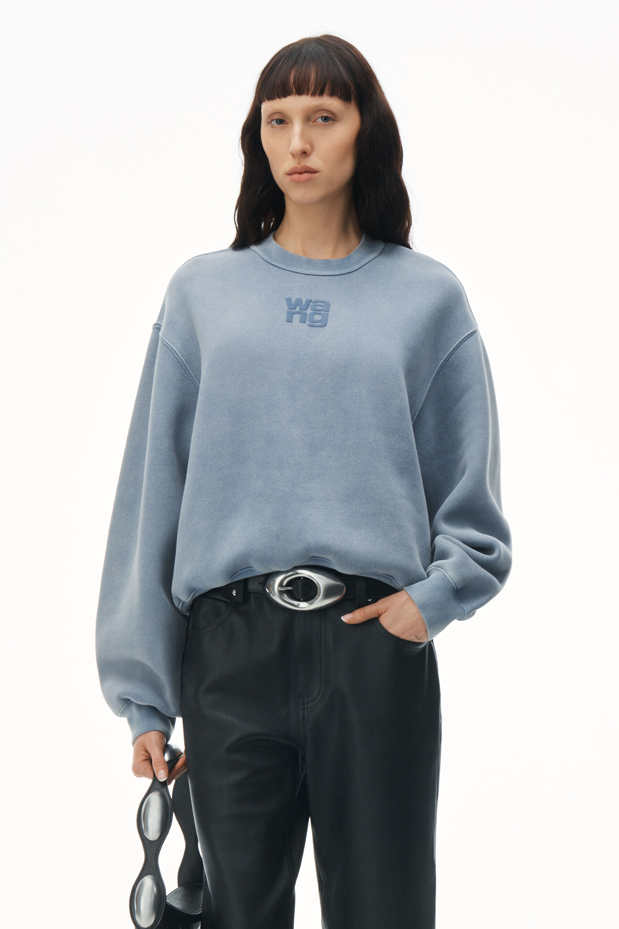 alexanderwang puff logo sweatshirt in terry SOFT BLUESTONE