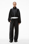 alexander wang cropped track jacket in satin jersey black
