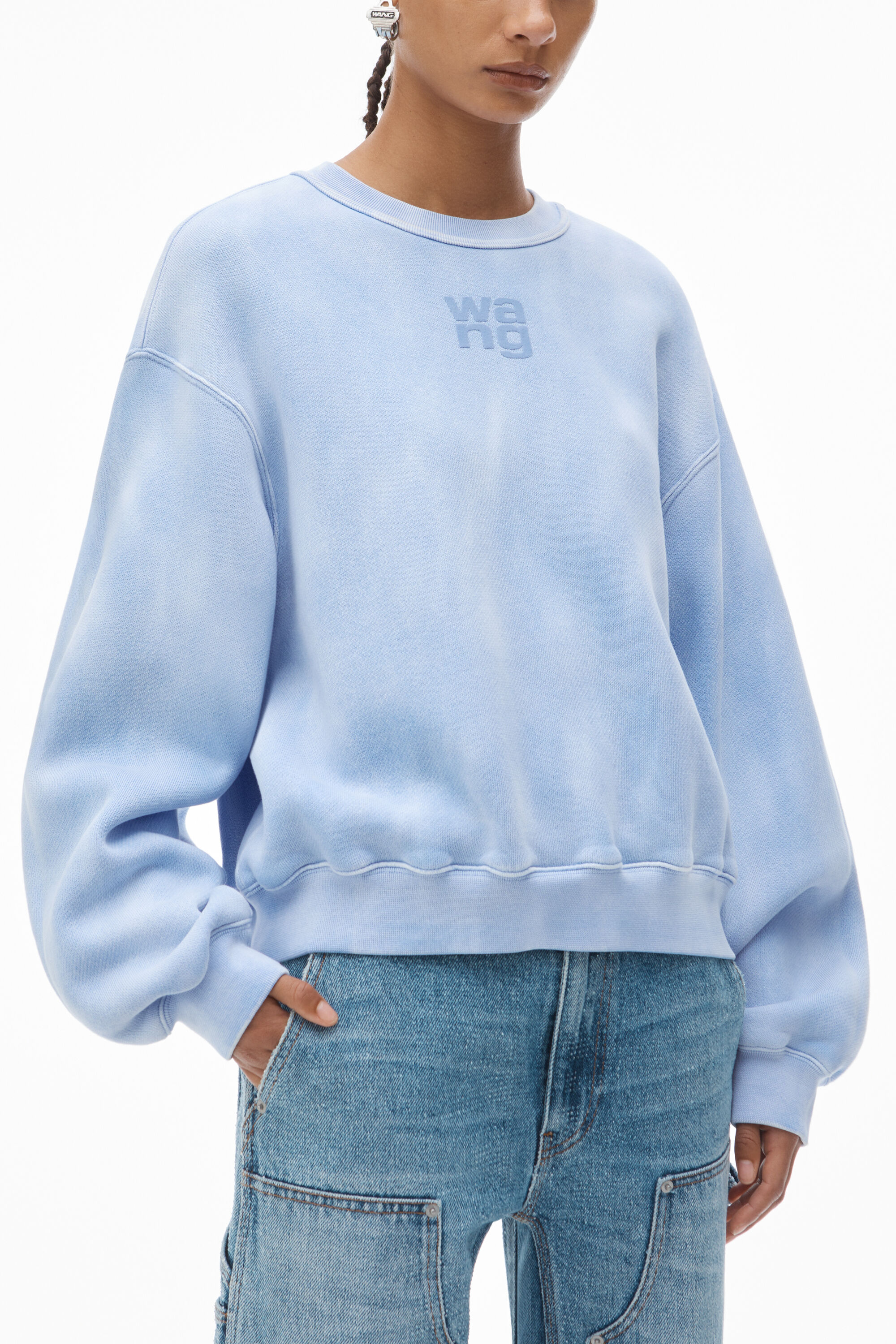 puff logo sweatshirt in structured terry in WASHED PALE BLUE