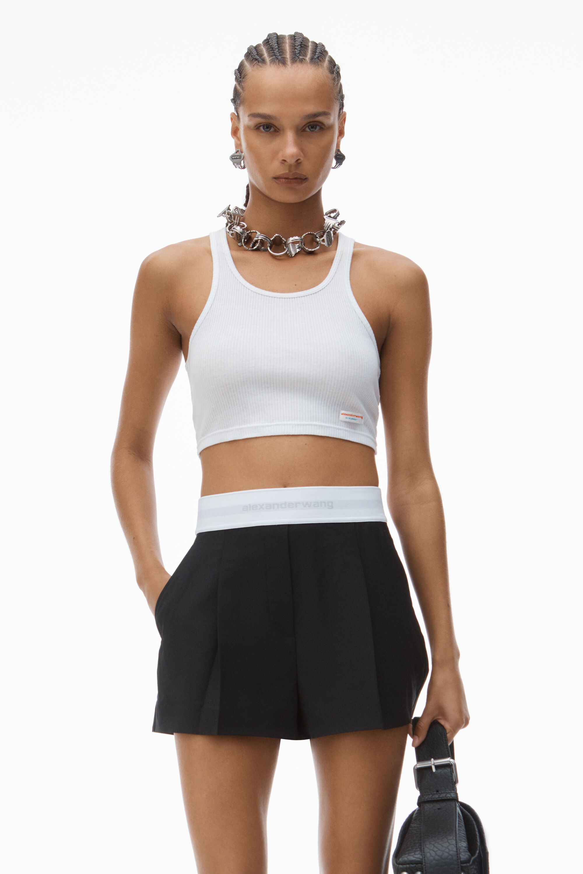 PLEATED SHORTS IN WOOL TAILORING in BLACK | alexanderwang®