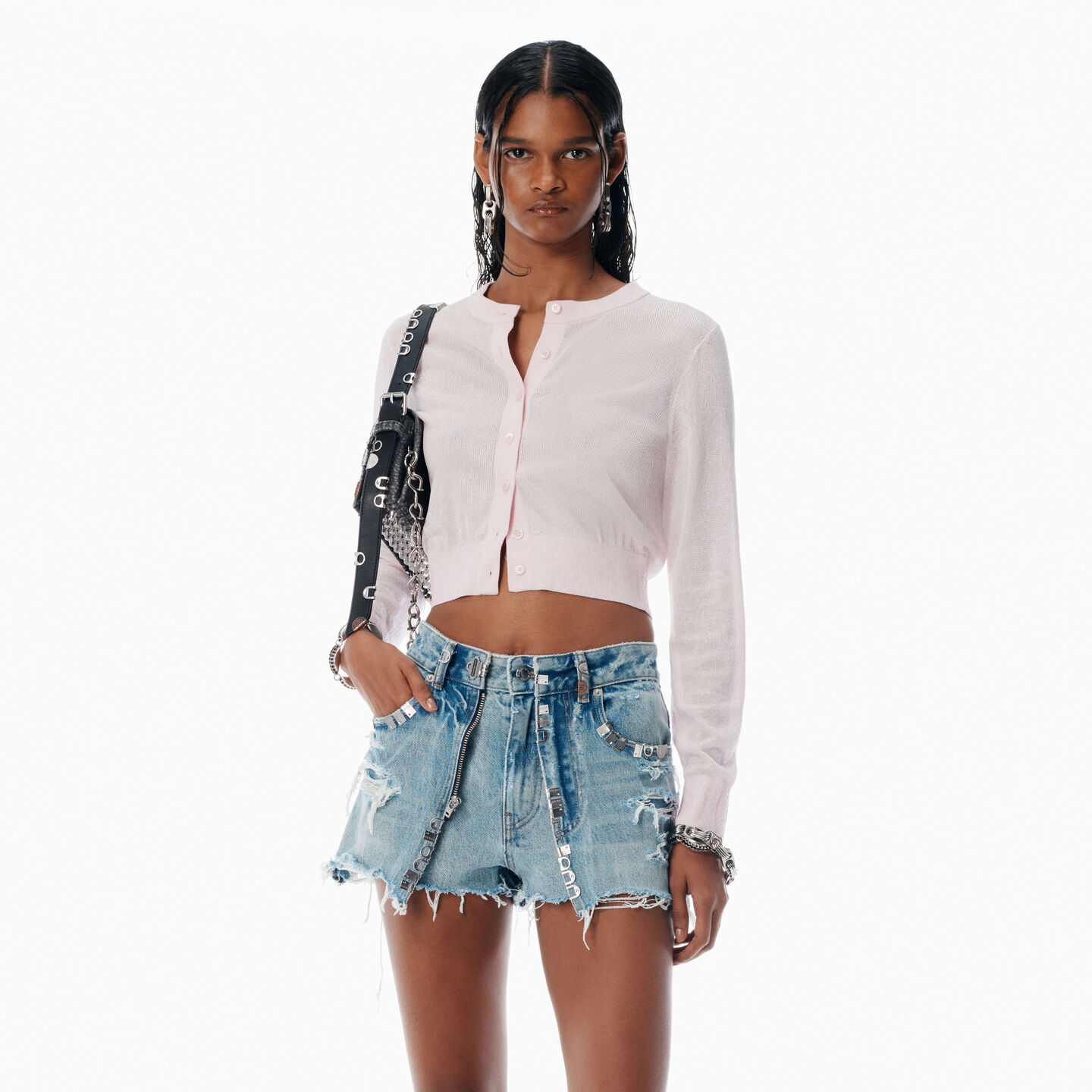 Alexander Wang Logo-embroidered Cropped Cardigan In Viscose