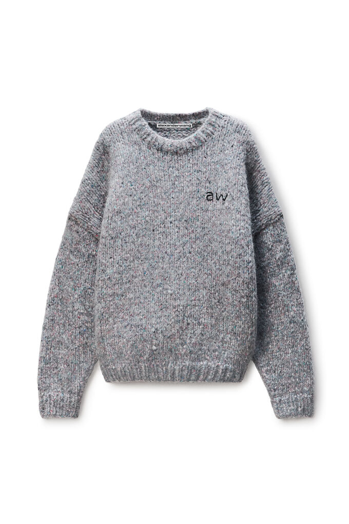 Alexander Wang Grey Oversized Pullover With Hand-crochet Logo In Gray