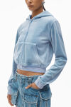 Alexander Wang washed light blue shrunken zip-up hoodie in crushed velour