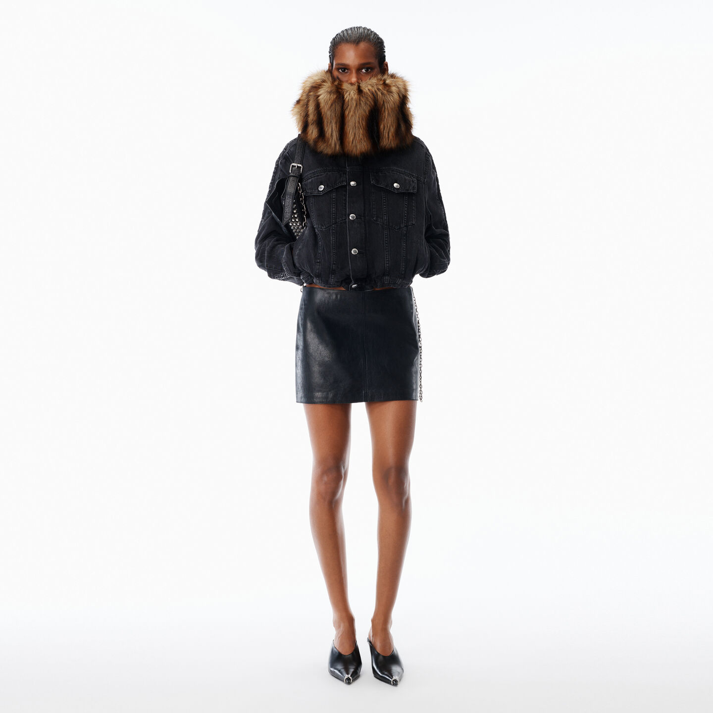 Alexander Wang Low-rise Miniskirt Leather In Black