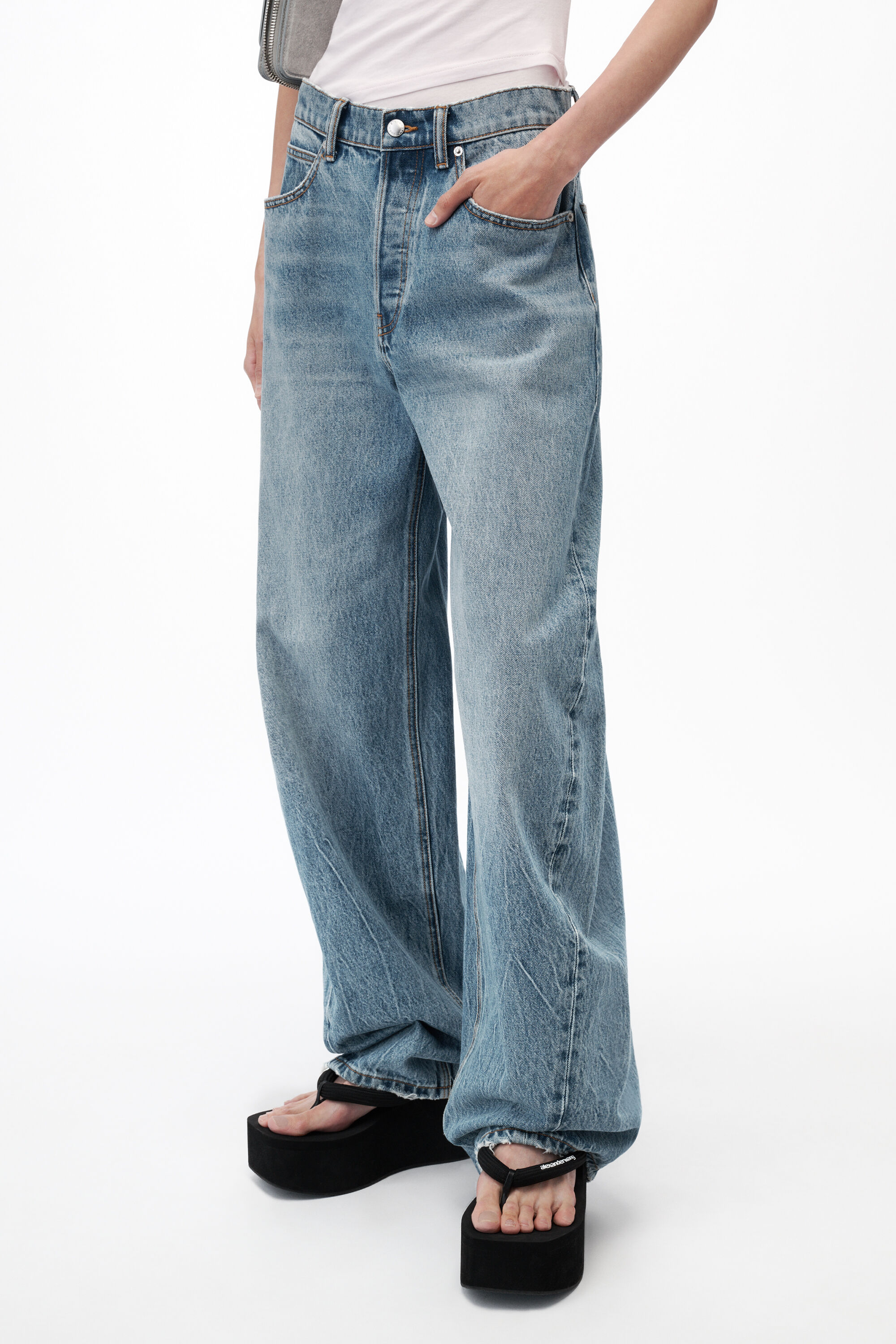 CRYSTAL CURSIVE LOGO BLOW UP JEAN in VINTAGE LIGHT INDIGO