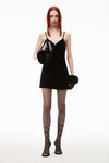 alexander wang 长毛天鹅绒水晶吊饰吊带连衣裙 black