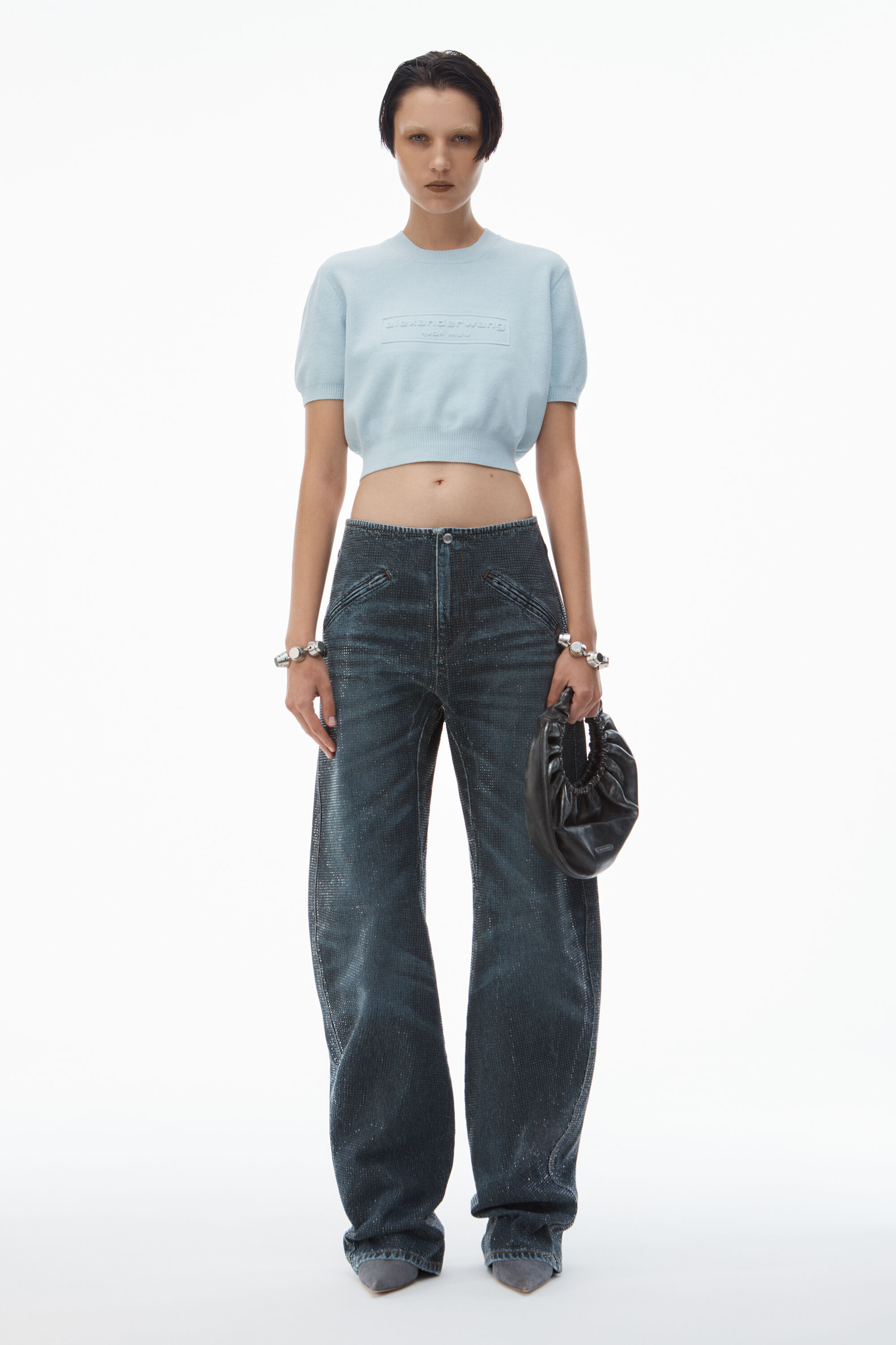 SWEATER TEE IN RIBBED CHENILLE in ARIEL BLUE | alexanderwang®