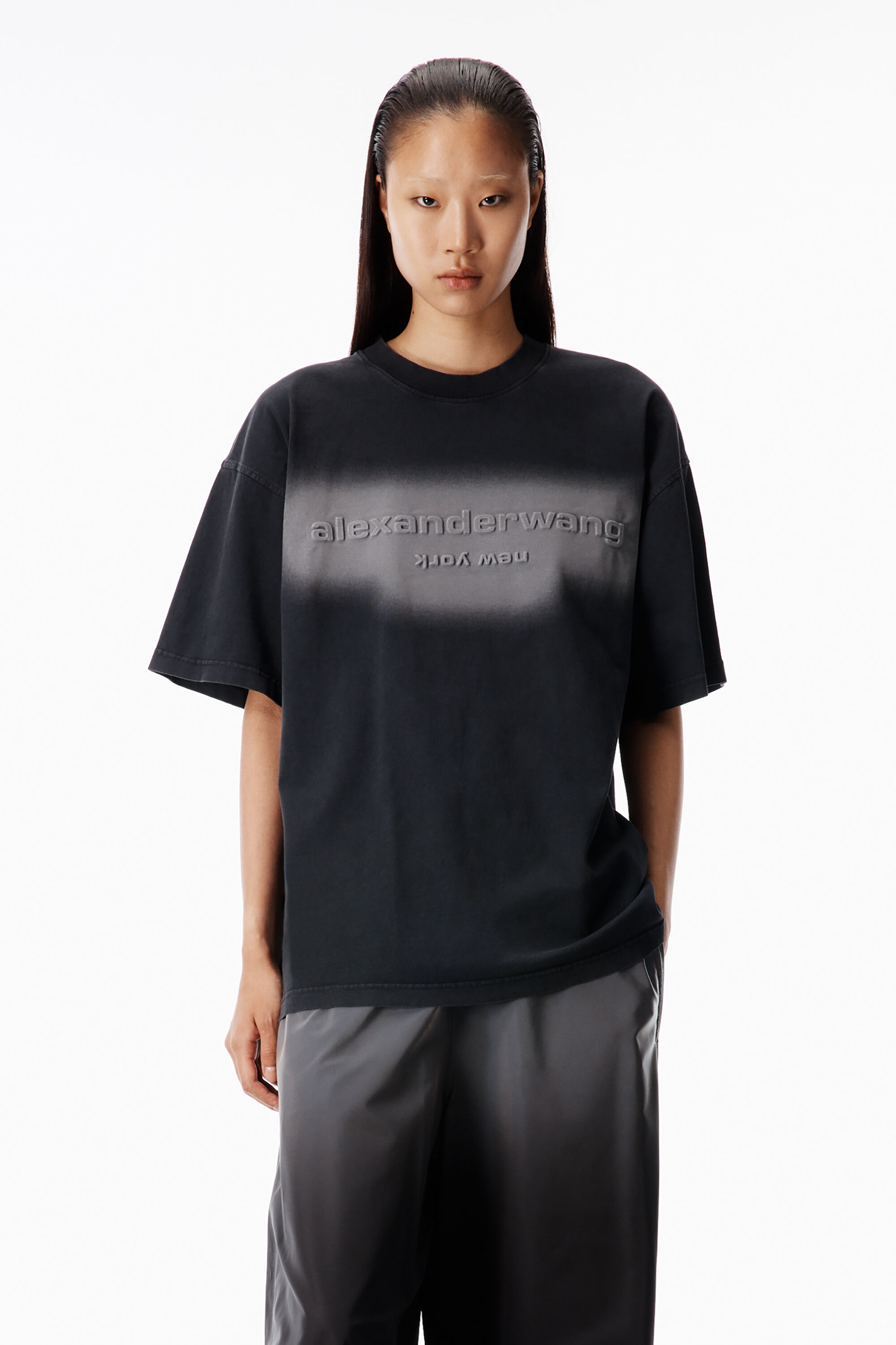 Black NY Skyline Crystal Hotfix T-Shirt in WASHED BLACK