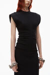 alexander wang crewneck ribbed jersey maxi dress with back slit and draped detail black