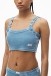 Alexander Wang washed blue cropped camisole in waffle-knit cotton stretch