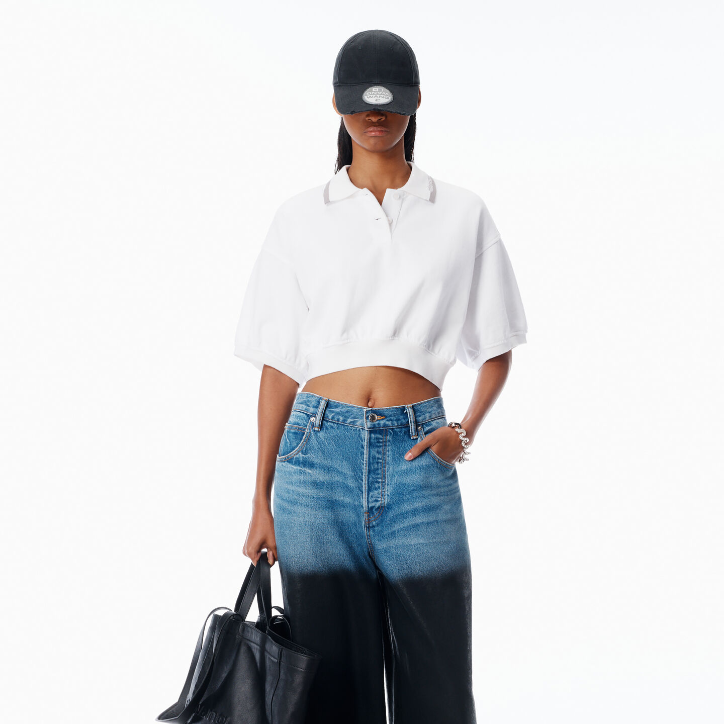 Alexander Wang Women Cropped Cotton Polo Shirt In White