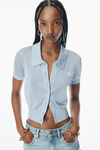 Alexander Wang ariel blue logo embroidered polo cardigan in viscose