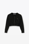 Alexander Wang black logo embossed shrunken cardigan in superfine merino wool