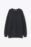 Alexander Wang charcoal clear bead hotfix cable-knit pullover dress in boiled wool