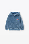 alexander wang kids puff logo hoodie in velour washed bluestone