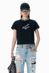 Alexander Wang black 黑色水晶烫钻和棉质徽标 t 恤